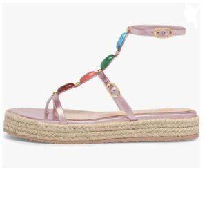 Maiyang Pale Pink Charming Jewelled T-Strap Espadrille Platform Open Toe Sandals